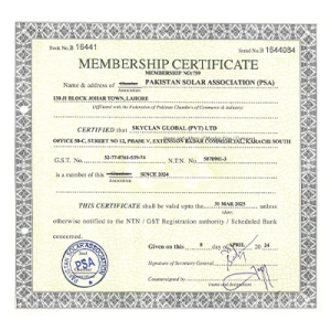 Pakistan Solar Association Certificate